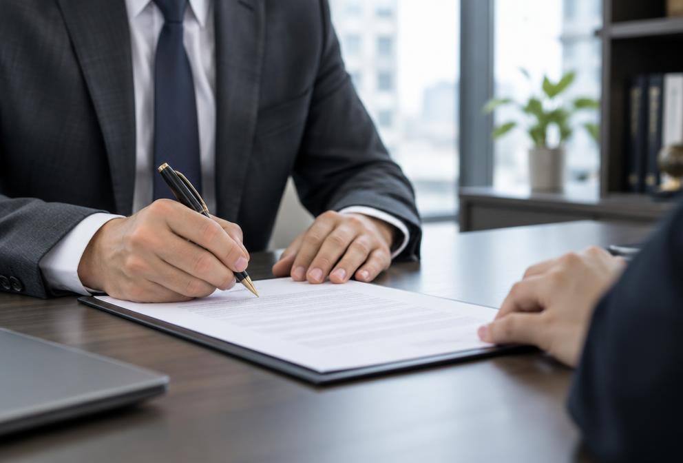 A business agreement being signed